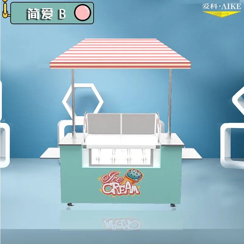 مخصص الآيس كريم دفع عربة جيلاتو عرض الفريزر عربة الغذاء المتنقلة مع الثلاجة عرض كشك بيع المشروبات الباردة