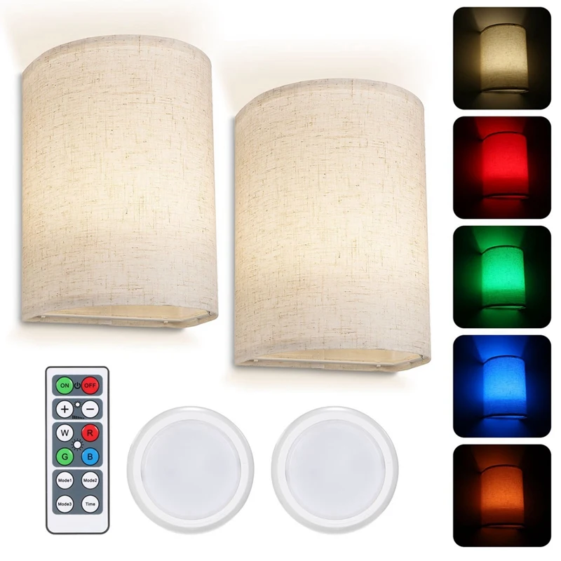 

Retro Wall Lamp Fabric Shade Light Dimmable Wall Light Fixtures With Remote Control For Bedroom Living Room Durable RGB16-Colors