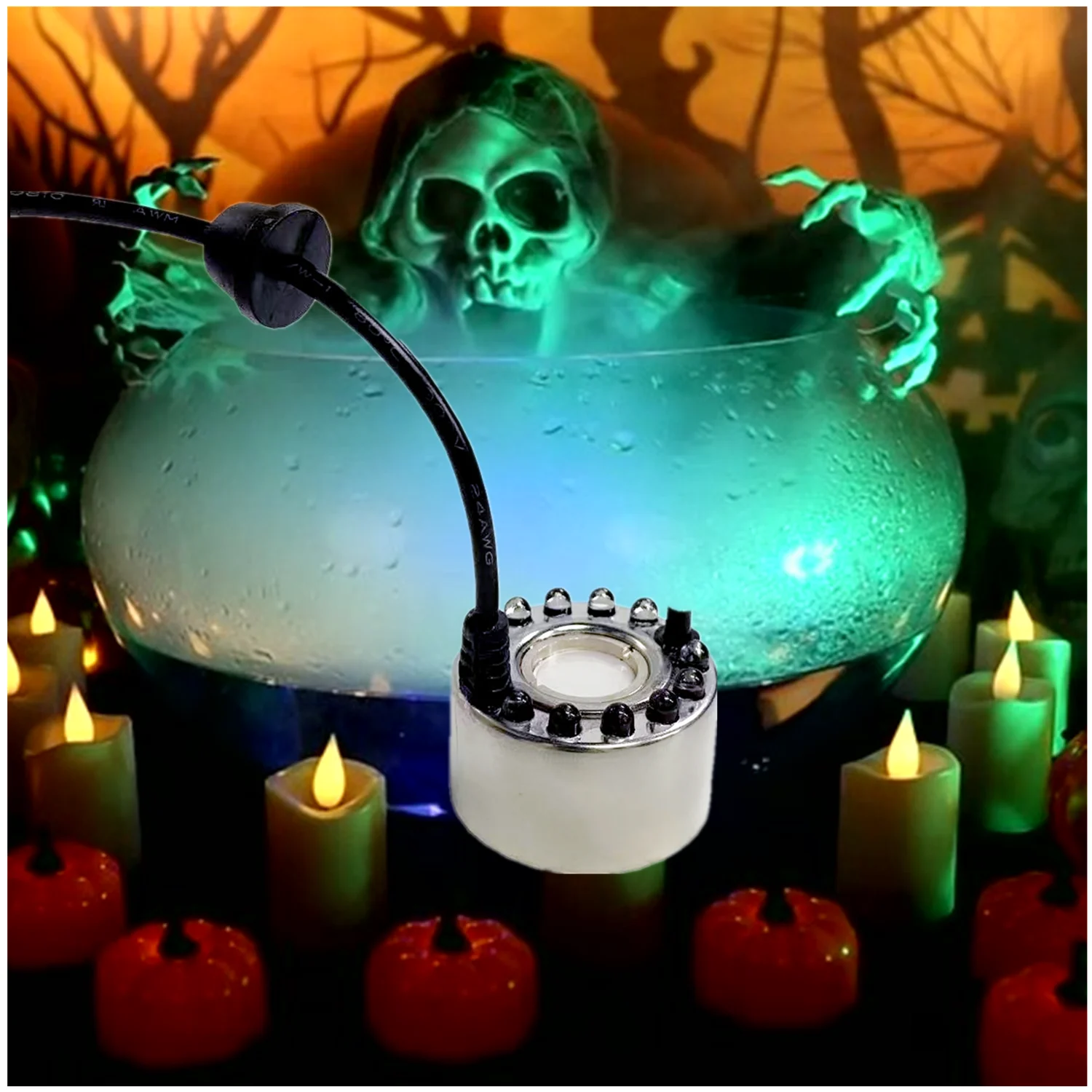 Halloween Mini LED Pumpkin Light Fogger Water Fountain Pond Fog Machine Atomizer for 2024 Halloween Christmas Party Decoration