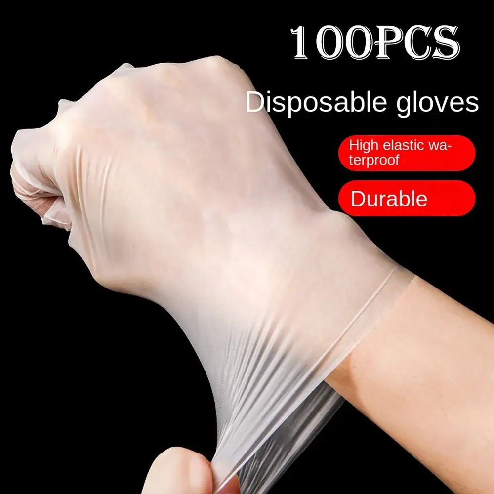 Guantes desechables de seguridad para el trabajo, manoplas antideslizantes de látex transparentes de grado alimenticio, sin necesidad de utilizar ácido, 100 piezas, S/M/L/XL