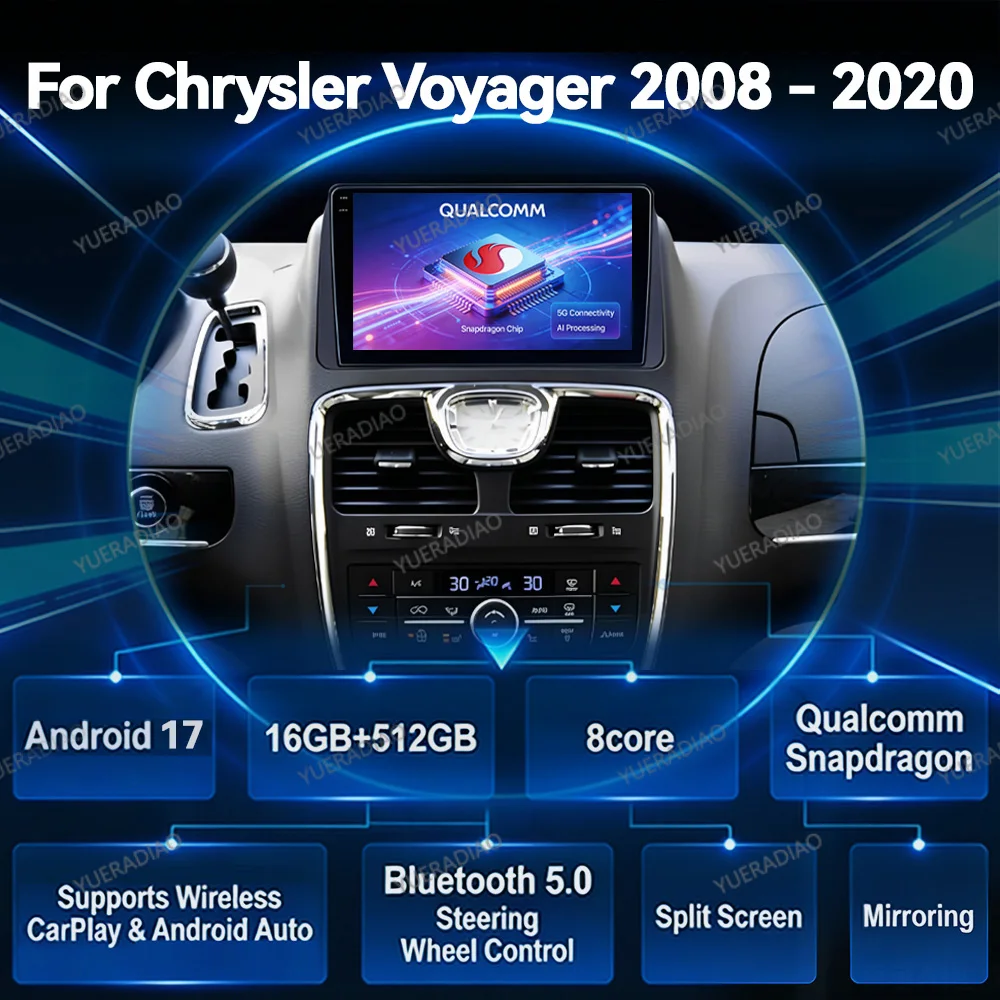 Android 17 Car Radio For Chrysler Grand Voyager 5 2011 - 2015 Multimedia Video Player 4G LTE 5G WIFI Head Unit GPS NAVI QLED BT
