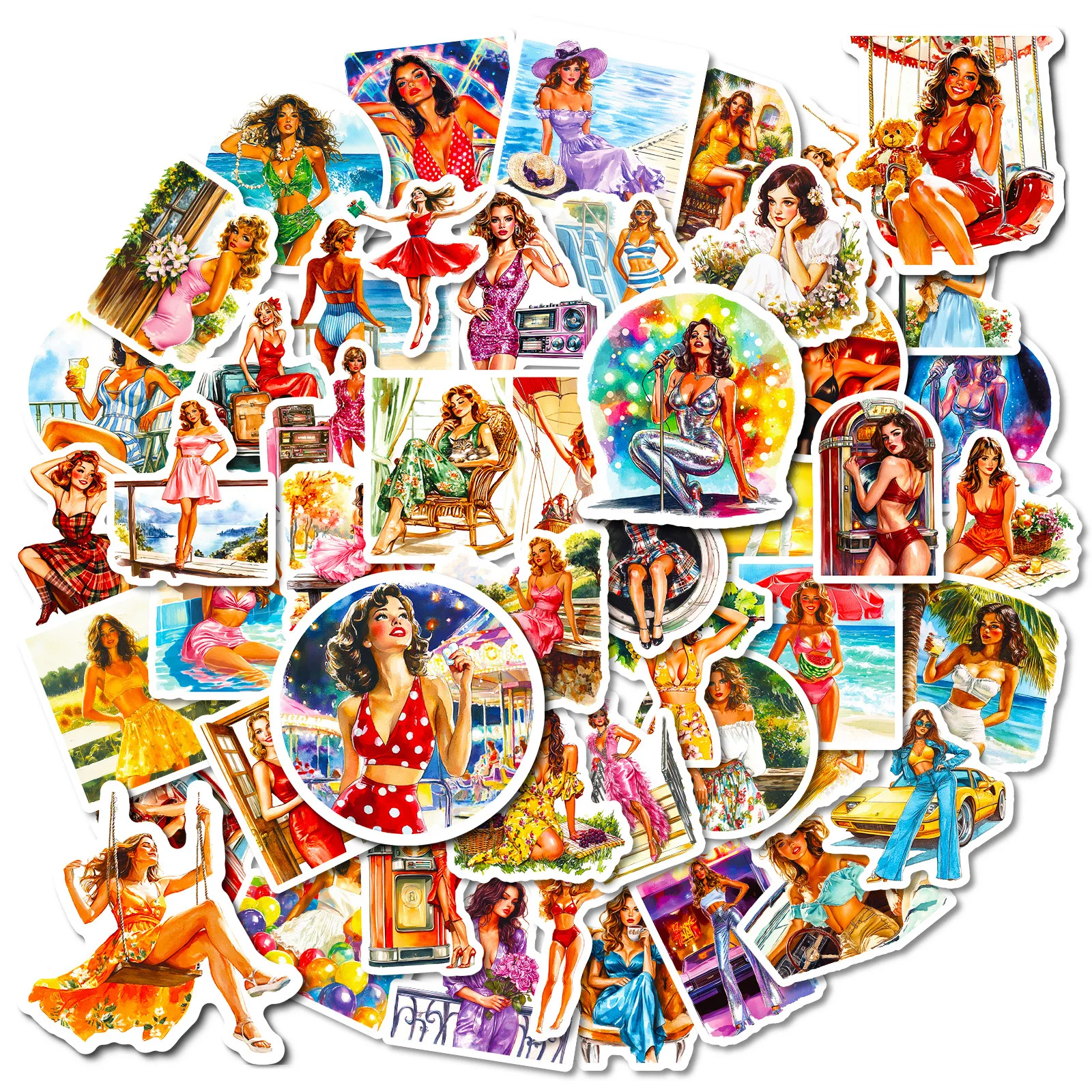 

10/50PCS Watercolor Style Stickers Sexy Girl Cartoon Decals Retro Graffiti Girl Decoration DIY Laptop Phone Guitar Bike Sticker
