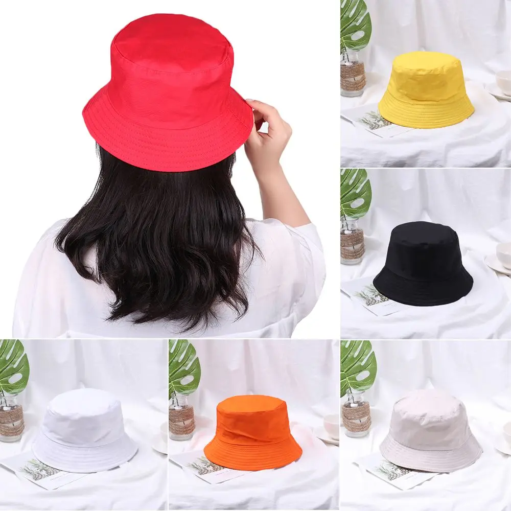 1PC Fisherman Cap Candy Color Practical Sun Caps Unisex Casual Cotton Bucket Hat Outdoor Sunscreen Women Men Fashion Accessories