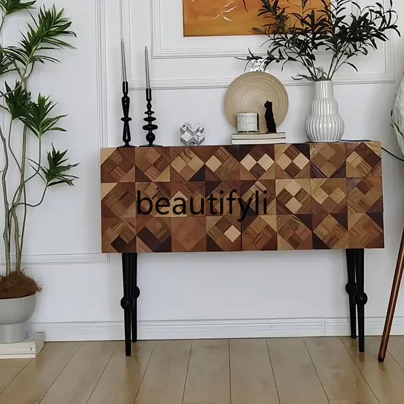 

35French solid wood porch cabinet, simple medieval entrance entrance table, art American side cabinet, foyer cabinetSSS