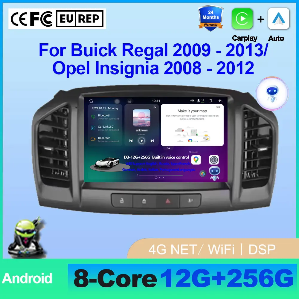 

Android 16 Auto Car Radio Carplay For Buick Regal 2009 - 2013/Opel Insignia 2008 - 2012 Multimedia Video Player 4G WIFI GPS
