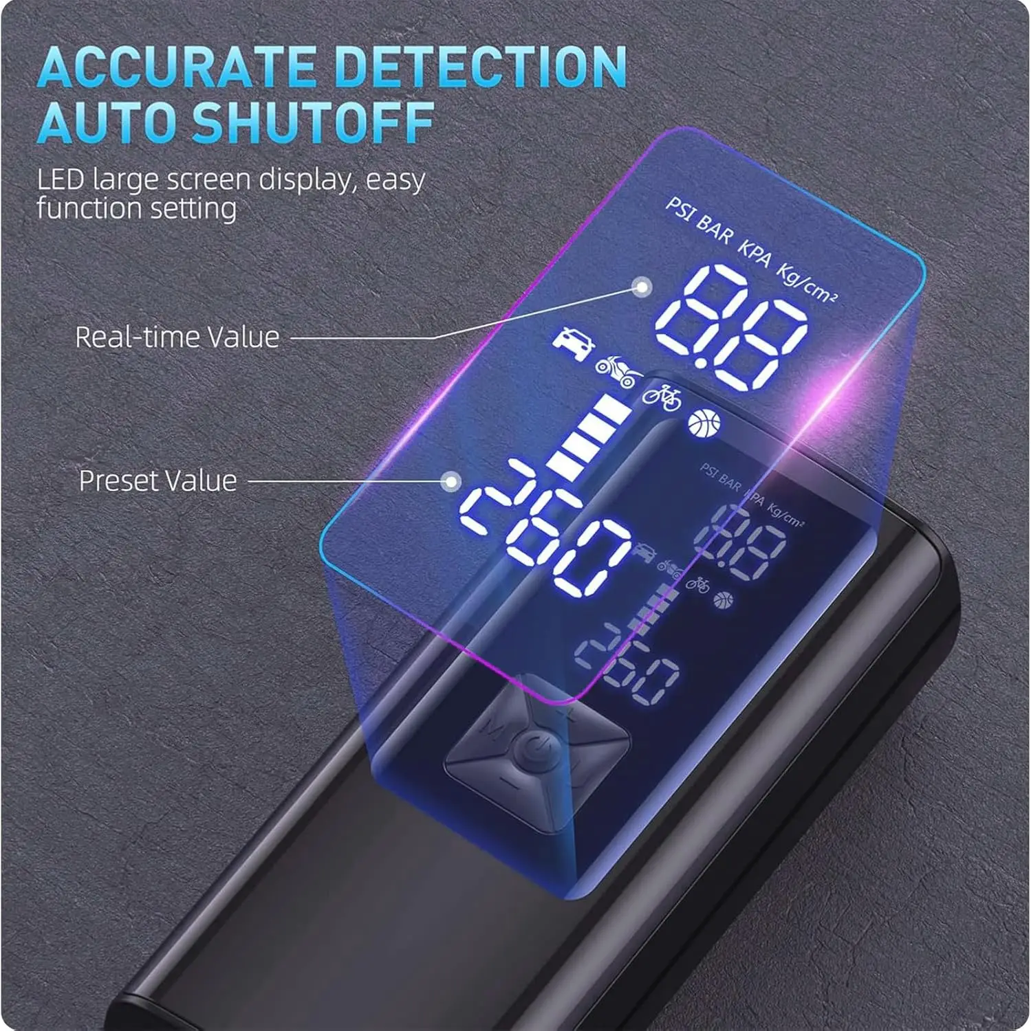 ضاغط هواء محمول BZY 5X أسرع، مضخة هواء لاسلكية 180 رطل لكل بوصة مربعة مع مقياس رقمي لإطارات السيارات والدراجة والدراجات النارية