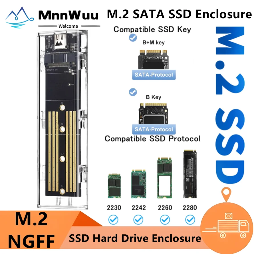M2 SSD Case M.2 NGFF SATA SSD Enclosure USB 3.1 Gen 1 SATA External Adapter NGFF Case for 2230/2242/2260/2280 M.2 SSD up to 4TB