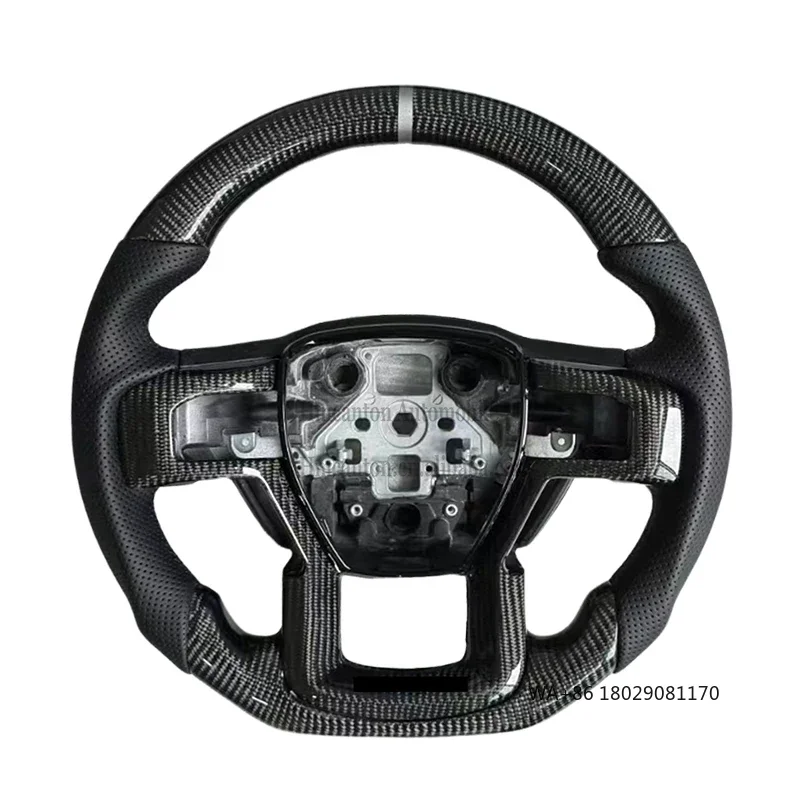 

Wholesale Price Carbon Fiber Perforated Leather Steering Wheel Blue Stitching for Raptor F150 Car Steering Wheel