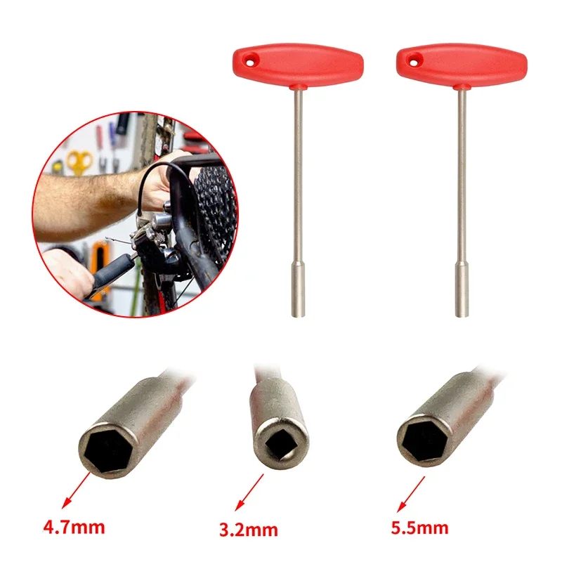 3.2/4.7/5.5mm Bicycle Concealed Spoke Wrench Durable Steel MTB Mountain Bike T Shaped Sleeve Built-in Spoke Cap Tool