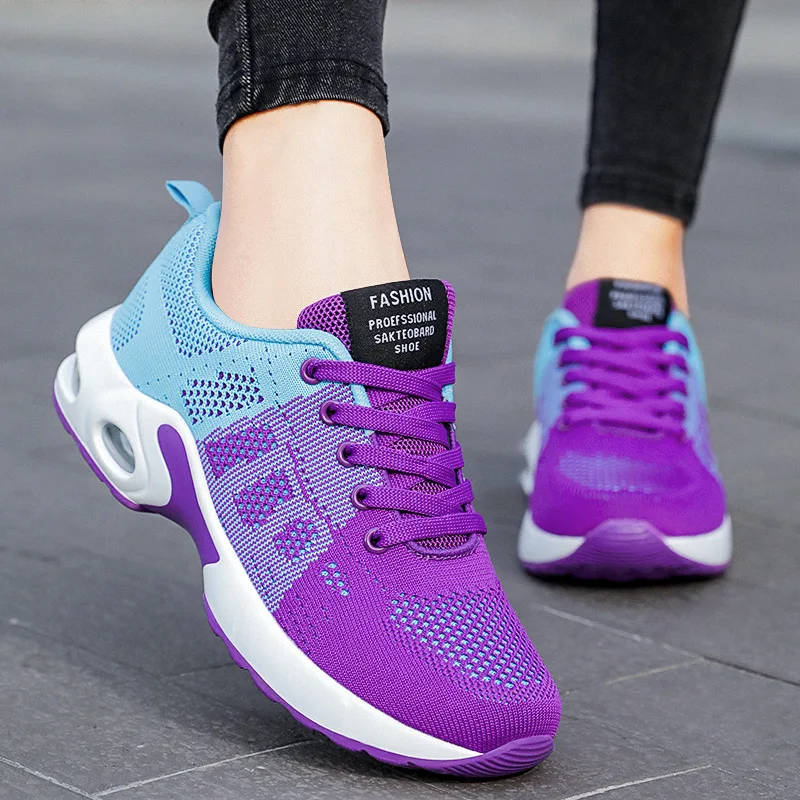 Zapatos deportivos para exteriores para mujer, zapatillas informales para correr, malla transpirable, aumento de altura, plataforma de fondo grueso,