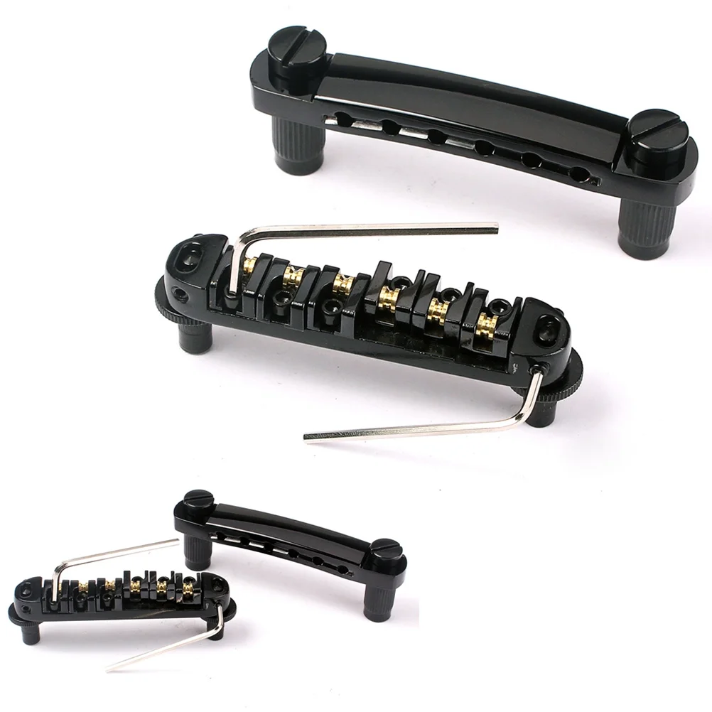 

1 Piece Roller Saddle Bridge Tailpiece Kit for Style Electric Guitar Replacement Black Adjustable Saddles Studs Included