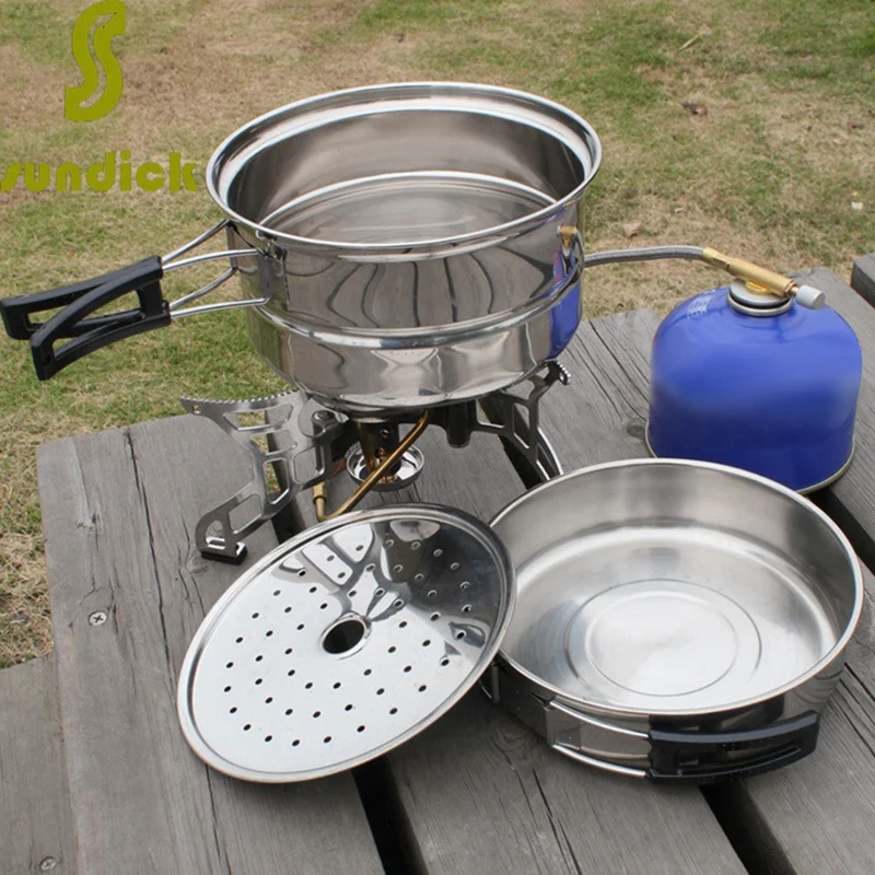 3Pcs Set Outdoor Camping Picnic Pot Stainless Steel Cookware Picnic Pan Set Cooking Tool Set For 2-3 People (Silver)