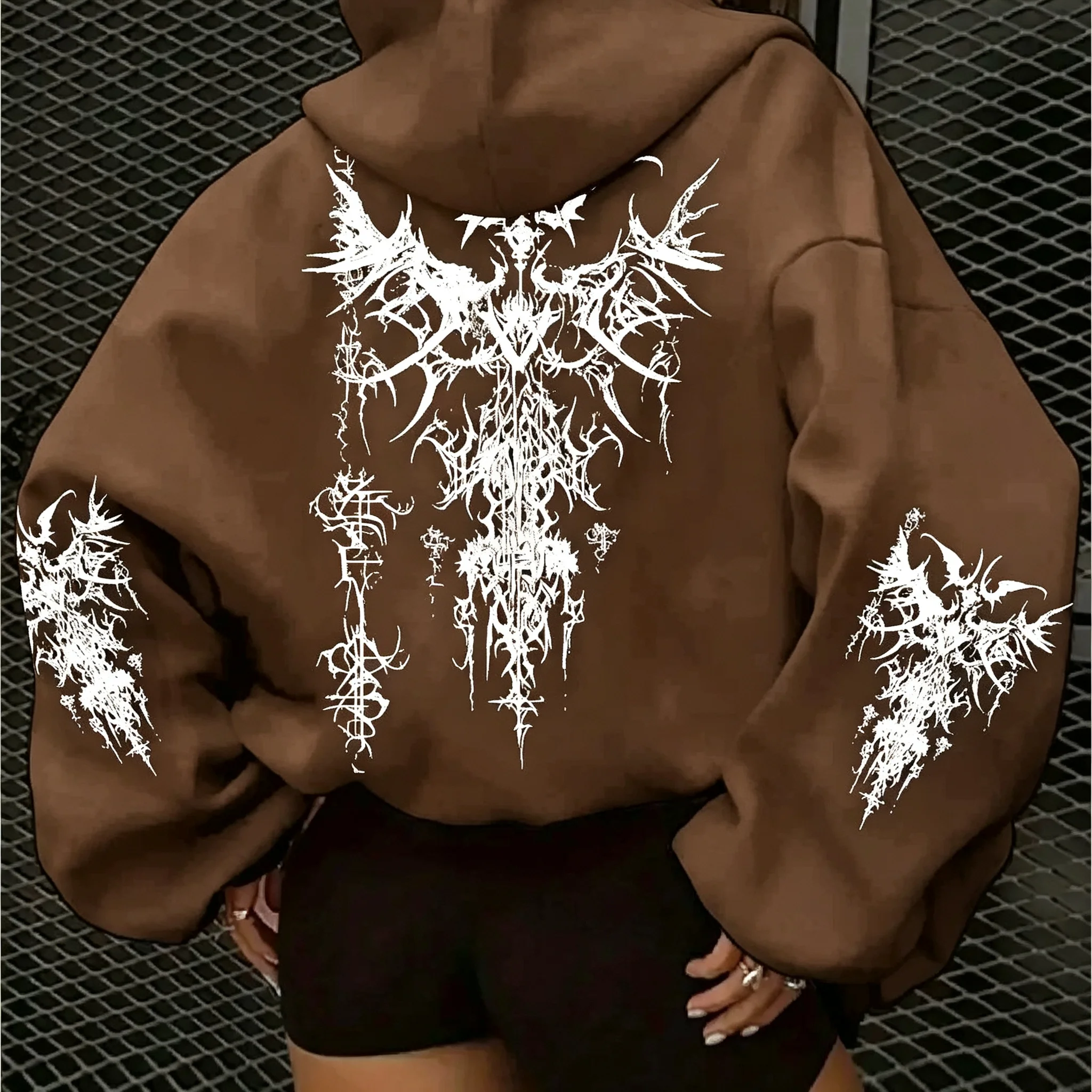Amerikanischer Gothic-Kapuzenpullover für Damen, ideal für Herbst und Winter, neu, lässig und modisch, geeignet für Damen- und Herrenmode im Streetstyle. – Detail 10