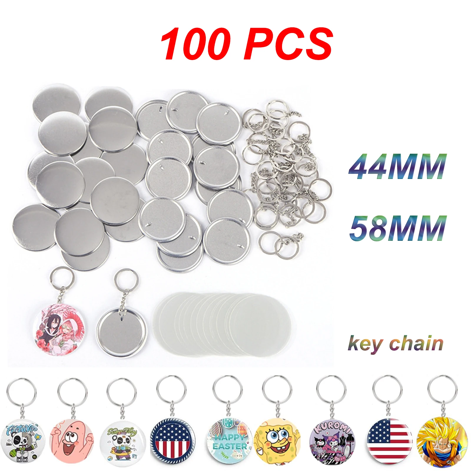 

Keychain Button Making Supplies for Button Maker Machine 100 Sets 58mm/44mm for Button Making Machine Badge Crafts Press Maker