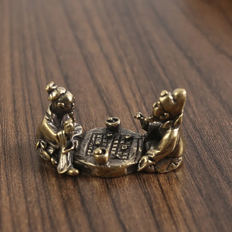 Brass Tea Ceremony Chess Piano Road Old Man Small Ornaments Home Office Study Desktop Creativity Pure Copper Ware Wh