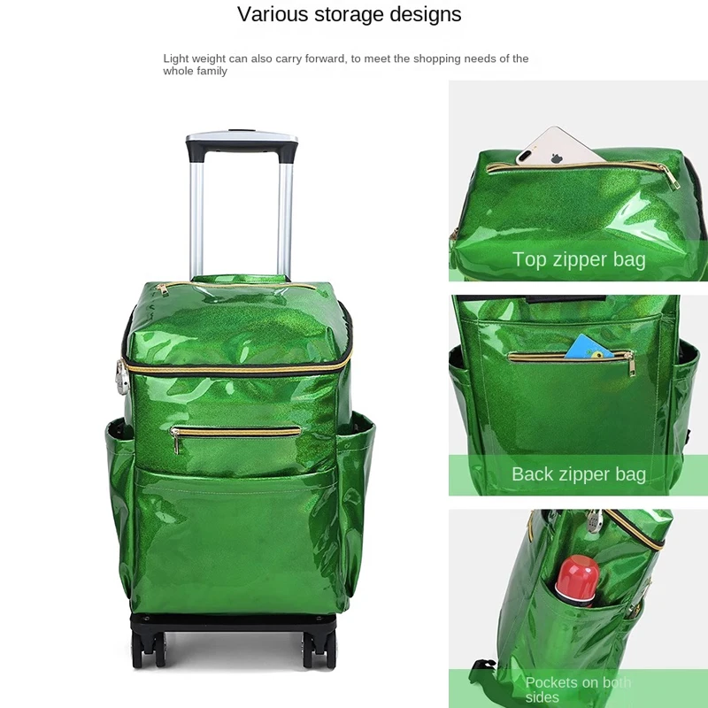 Rolling Bagagem Trolley Bag, Bolsas leves impermeáveis, Saco de isolamento térmico, Carrinho de compras dobrável