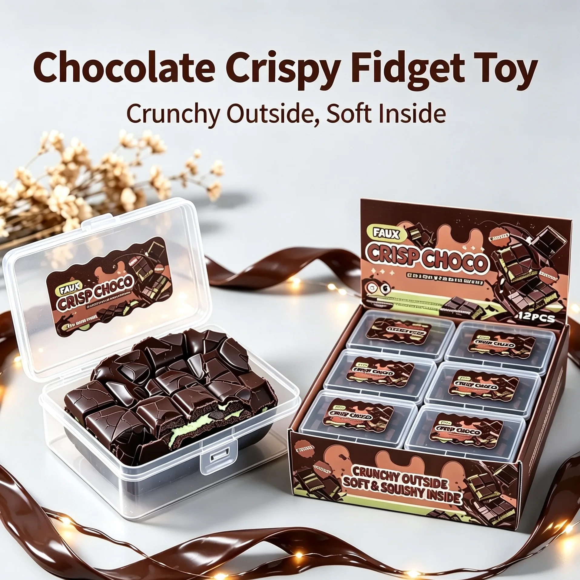 Crispy Squishy Toy Set｜Chocolate Donut Macaron Crunchy Stress Relief Toy