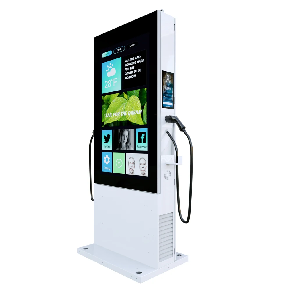 Intelligent Car Charging Dc Gbt Ccs2 Type Manufacturer 120kw Fast Ev Dc Charger with Advertising Display Outdoor Digital Signage