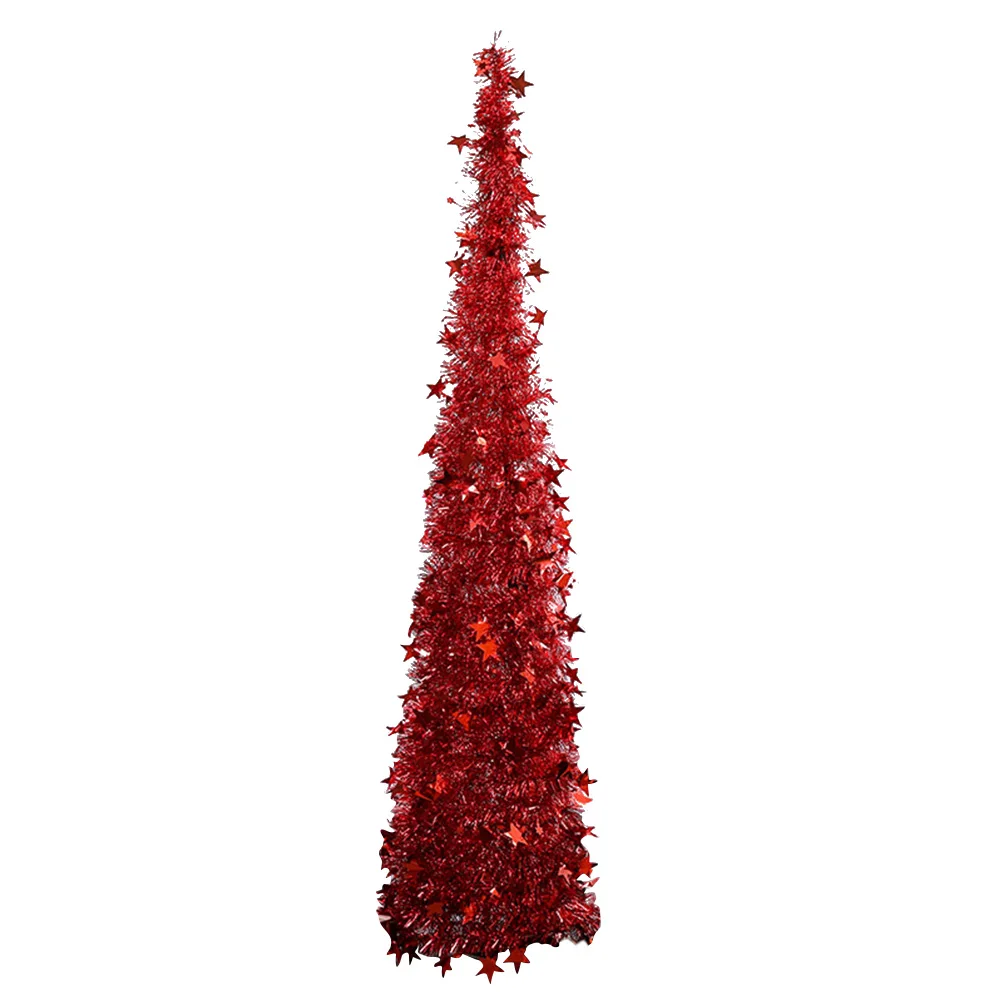 

Collapsible 120 Cm Folding Christmas Tree White PET Plastic Xmas Decor Telescopic Reusable Home Ornament Party