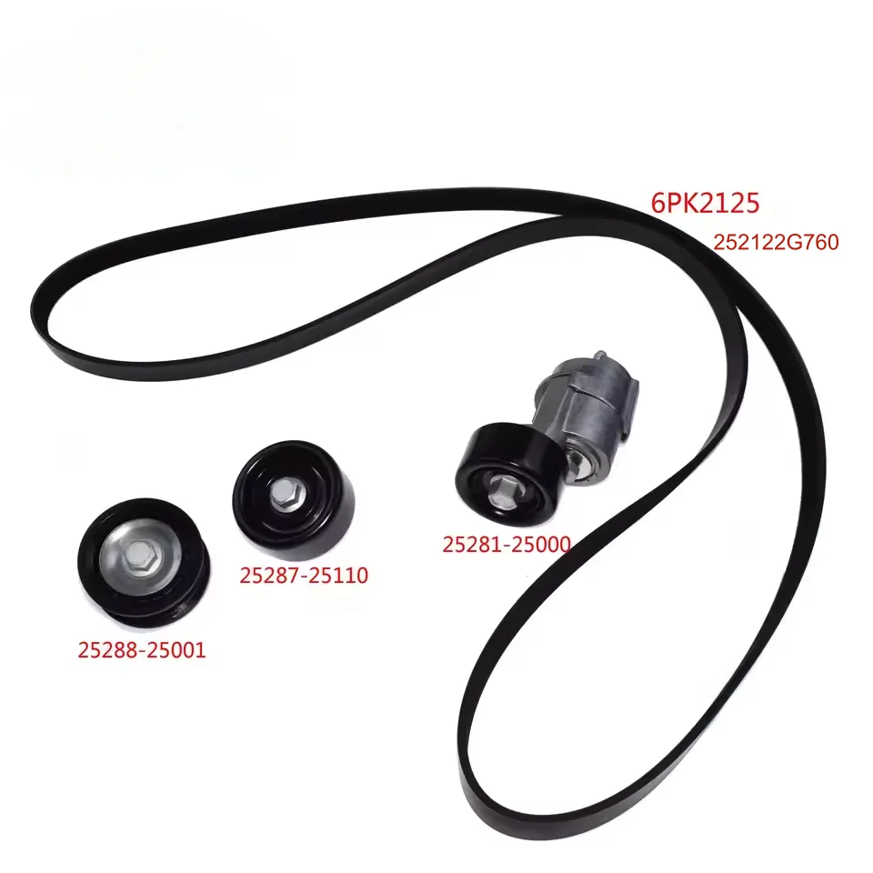 

1 комплект натяжителя ремня и натяжного шкива, комплект V-образного ремня для Hyundai, Kia 2,0 2,4 L4 06-15 25281-25000 25212-2G760 2528725110