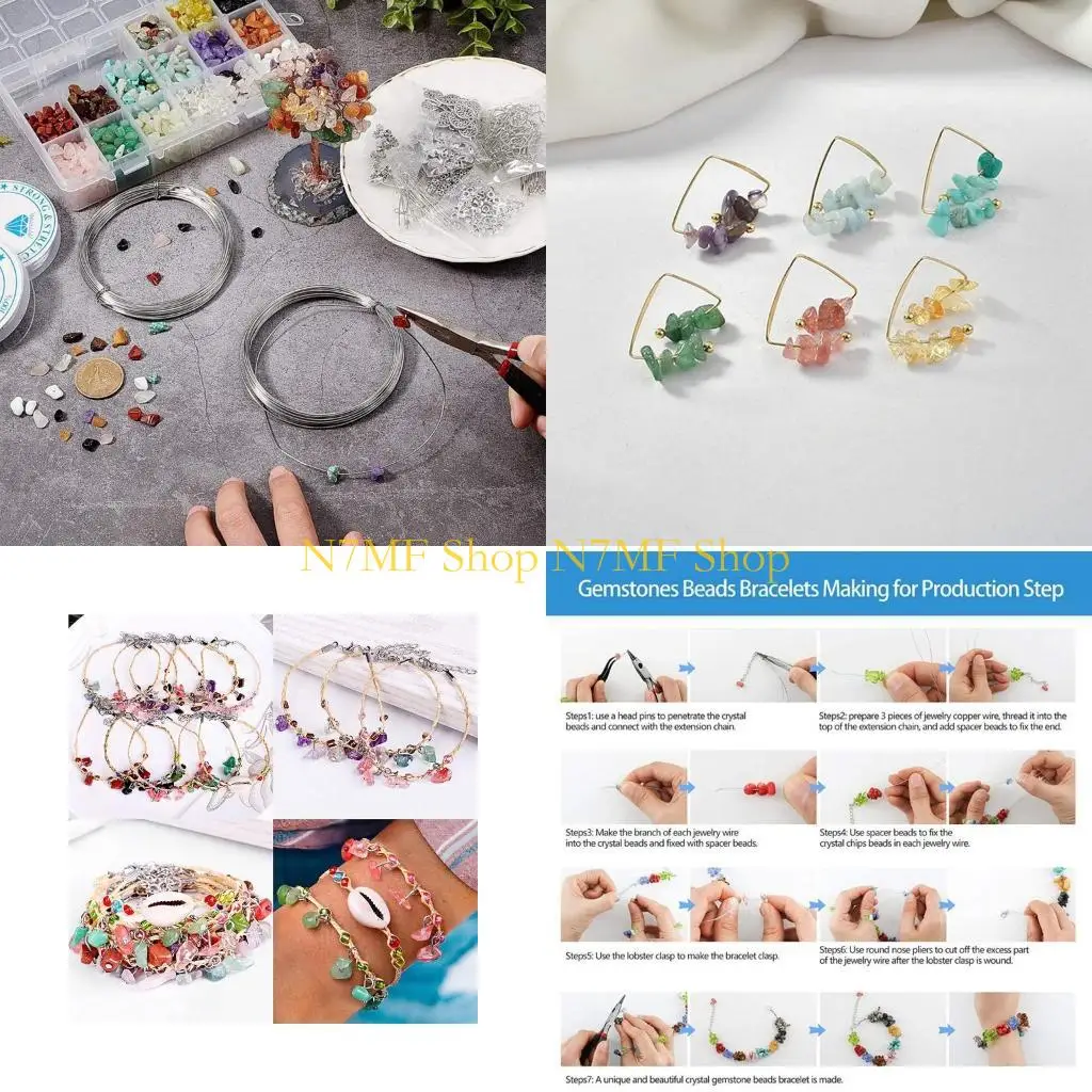 

N7MF 1 комплект, набор бусин из натуральных драгоценных камней неправильной формы с кольцами для прыжков, крючки для ушей, для