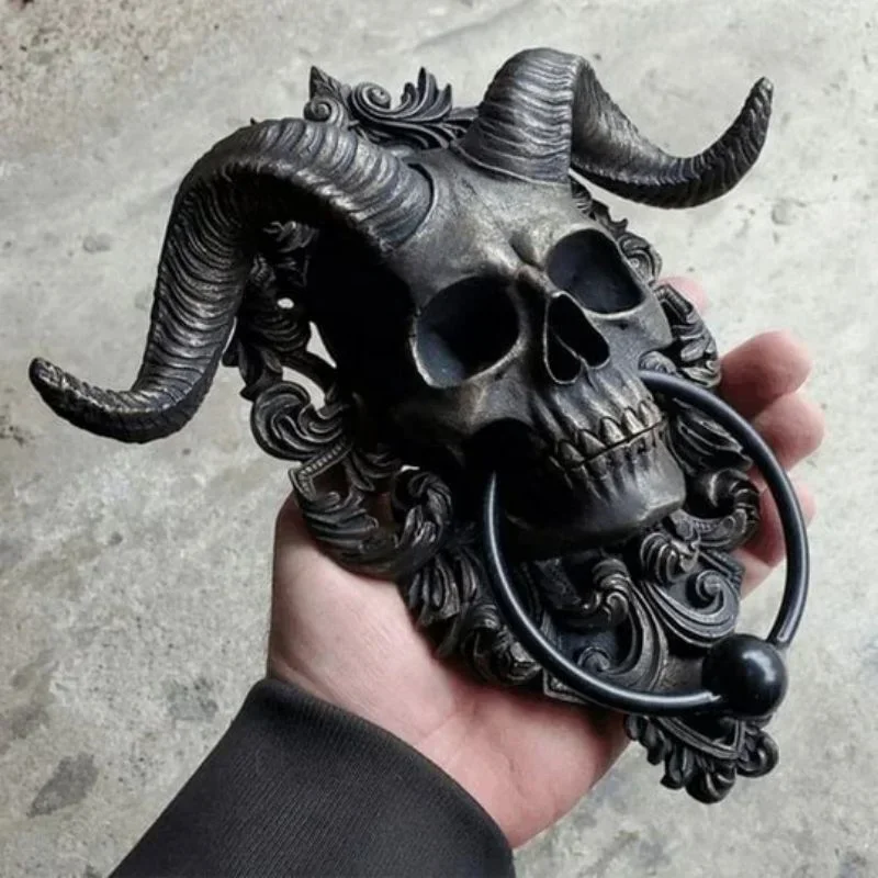 Baphomet Horned God Skull Hanging Door Knocker heavy Duty Gothic Door Knocker Demon Horned Skull Hanging Door Knocker