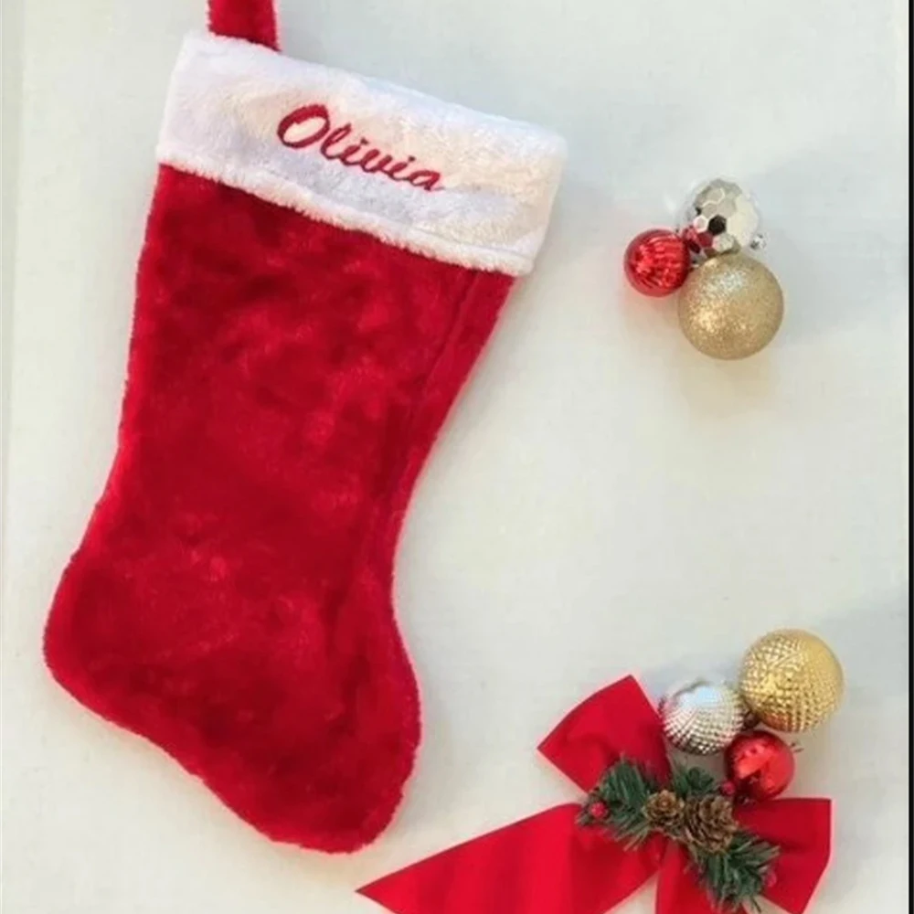 

Christmas Red Sock with Embroidered Name Family Holiday Decor Christmas Socks Customized Kid's Christmas Gift Candy Stockings