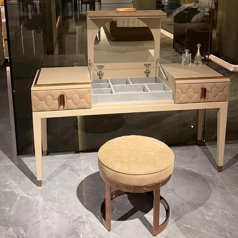 A luxurious dressing table, a master bedroom vanity in a high-end luxury villa layout