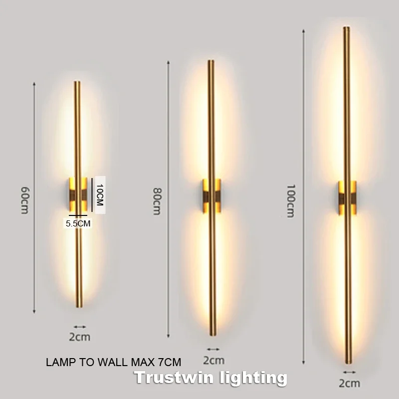 

Modern simple linear tube LED wall lamp up down background opposite wall light LED bedside foyer corridor black gold LED sconce