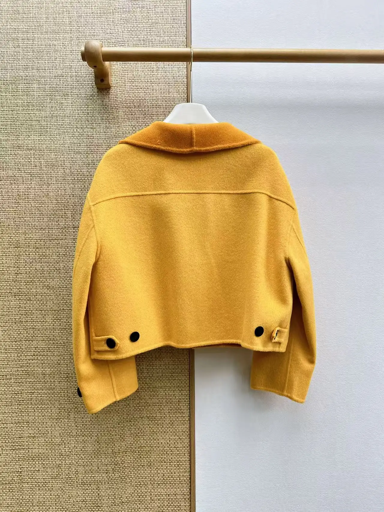 Women 2026 Autumn Minimalist Stand Collar Short Zip‑up Double‑faced Wool Coat