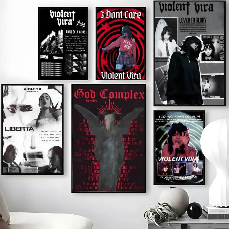 Singer V-VIOLENT V-VIRA Poster Waterproof Self-Stick Wall Art Stickers, Removable Wall Decor for Living Room and Bedroom