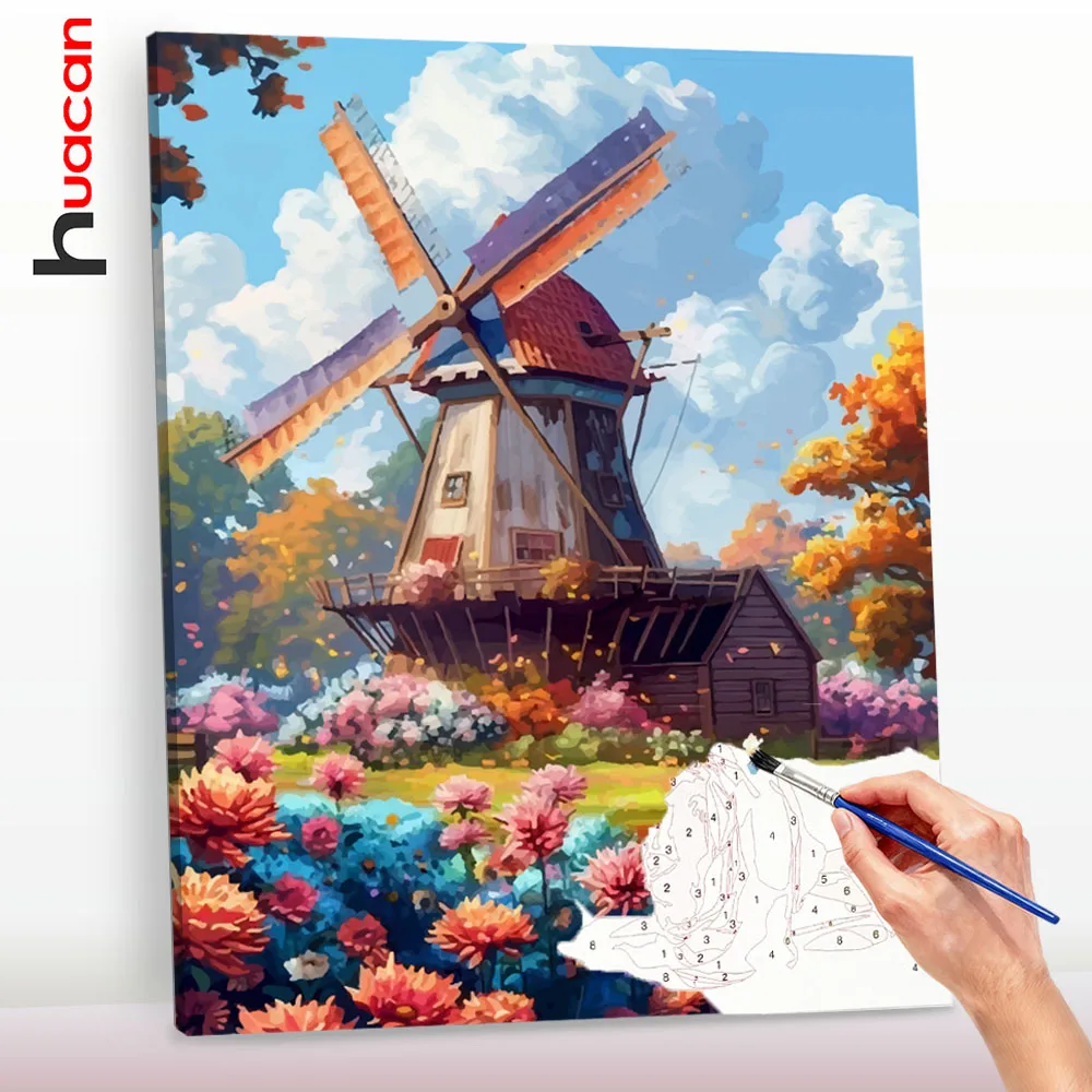 

Набор для рисования по номерам Huacan: Новая пейзажная живопись для взрослых, весенние цветы и здания, холст, подарок, набор масляных красок, декор для дома ﻿ ﻿ ﻿