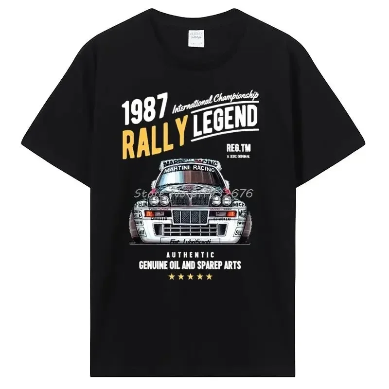 Rally Legend Motif with 1987 Lancia Delta Integrale Hf Car Men Summer Brand Cotton Hip Hop Fitness Clothing Men T Shirt