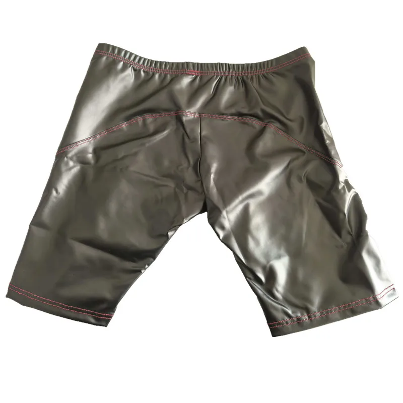 Mens Underwear Boxers Shorts Homme Black Faux Leather Pantie Man U Convex Pouch Middle Long Leg Underpants Cueca Calzoncillo