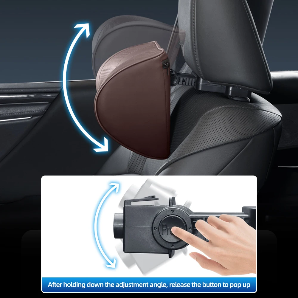 Leather Car Headrest Neck Pillow Adjustable Angle Car Seat Headrest Pillow for Head Pain Relief Carsickness Travel Pillow