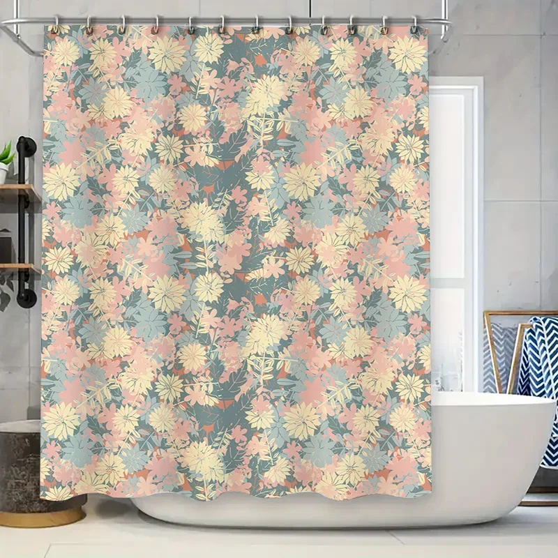 

Vintage Pastel Floral Bathtub Shower Curtain Bath Decor Pink Yellow Blue White Colorful Boho Style Waterproof Polyester FabricCu