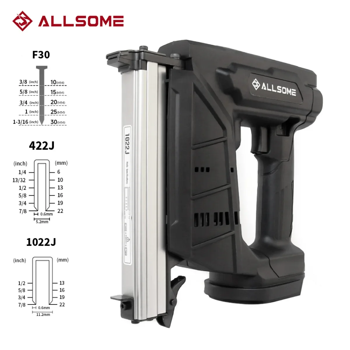 Allsome 18V Cordless Electric Nail Gun Woodworking F30/422 Nailer Stapler Home Portable Framing Nailer For Makita Battery