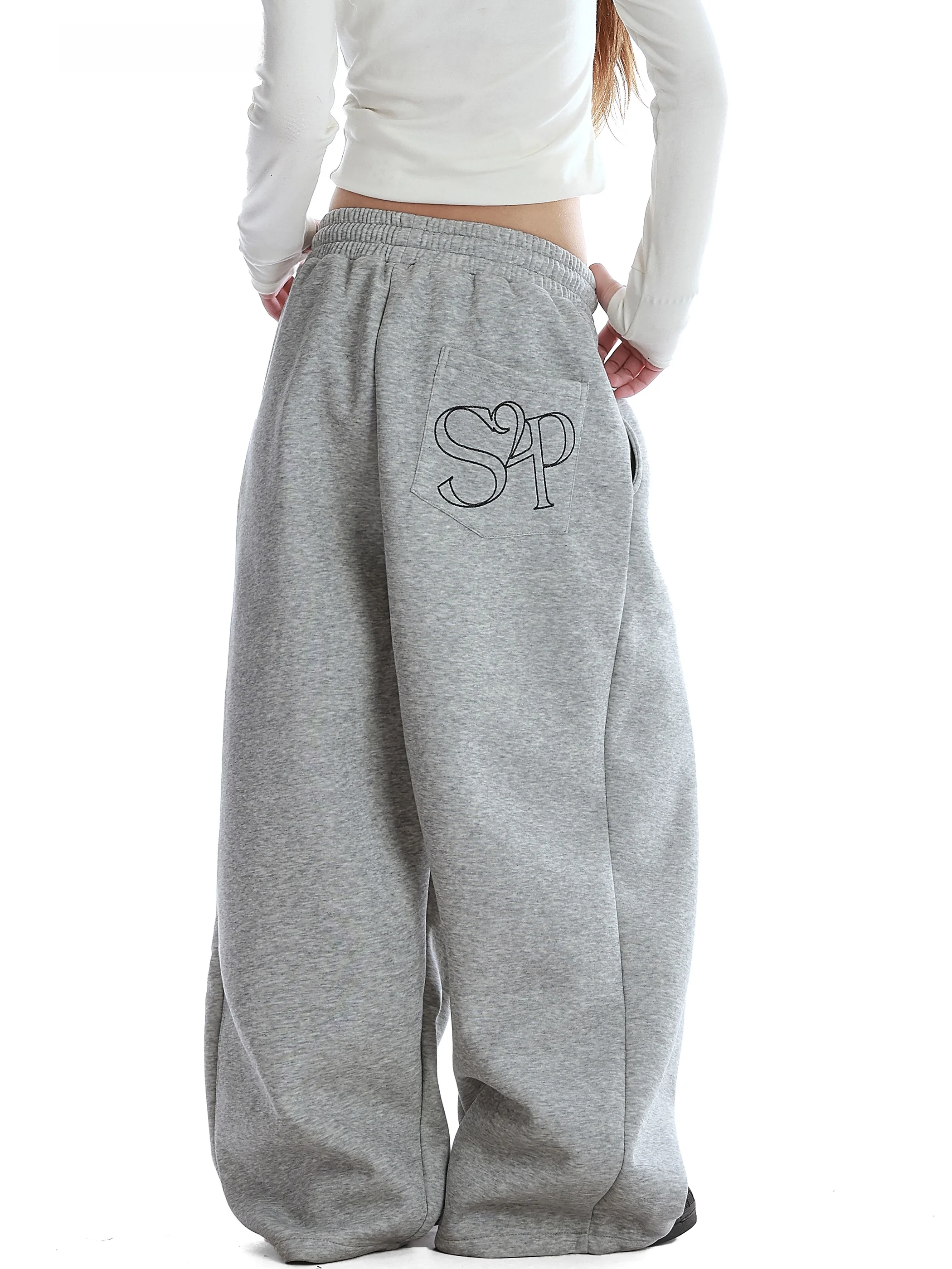 

Американские повседневные брюки с вышивкой и плиссировкой, женские свободные драпированные джазовые брюки с широкими штанинами, спортивные джоггеры, повседневные прямые брюки