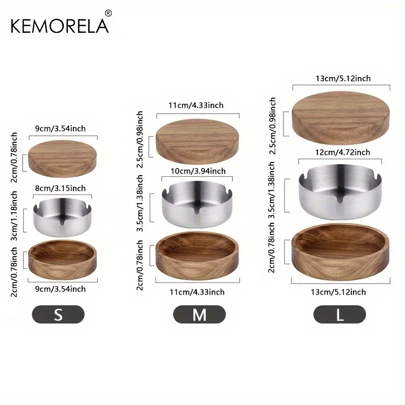 Acacia Wood Desktop Ashtray With Lid Stainless Steel Windproof Ash Tray For Bar Office Home Decoration Smoking Accessories