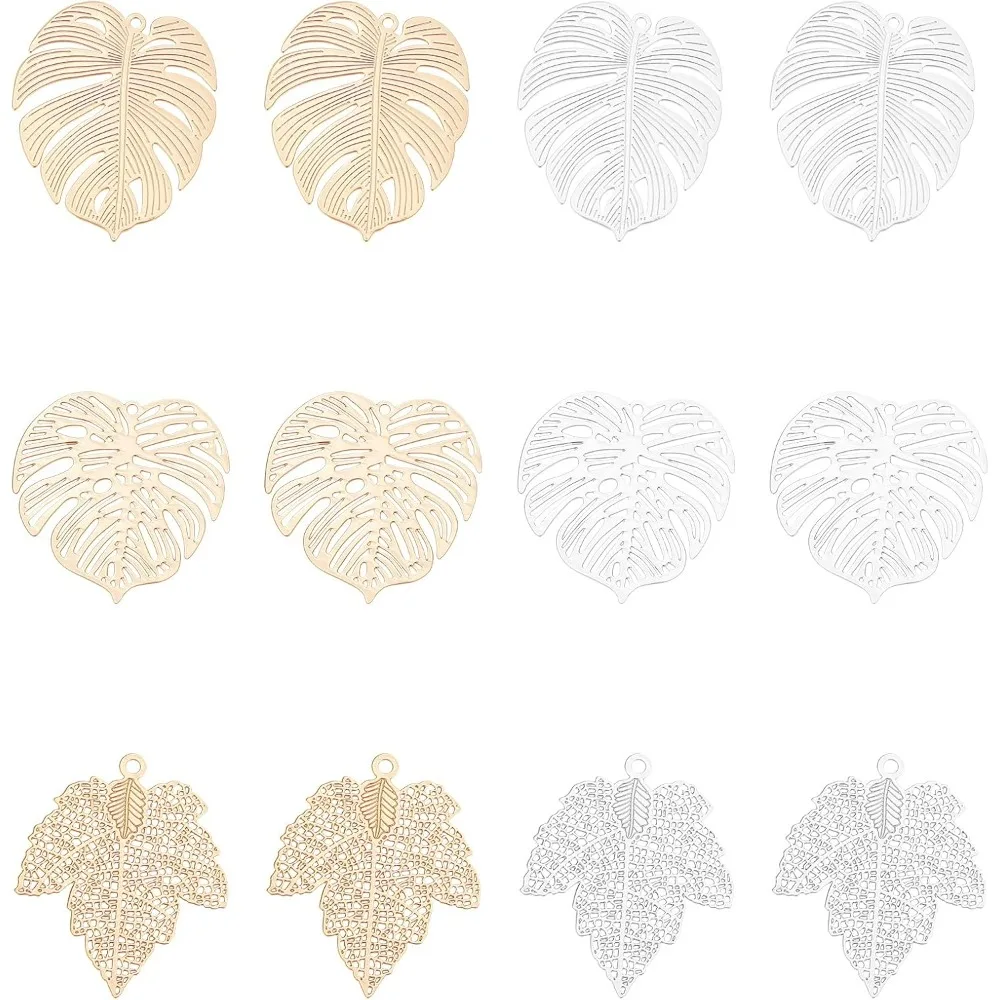 

48pcs 3 Sizes Brass Leaf Pendants Bracelet Necklace Maple Pendants DIY Charms Etched Metal Embellishments for Earrings Necklace