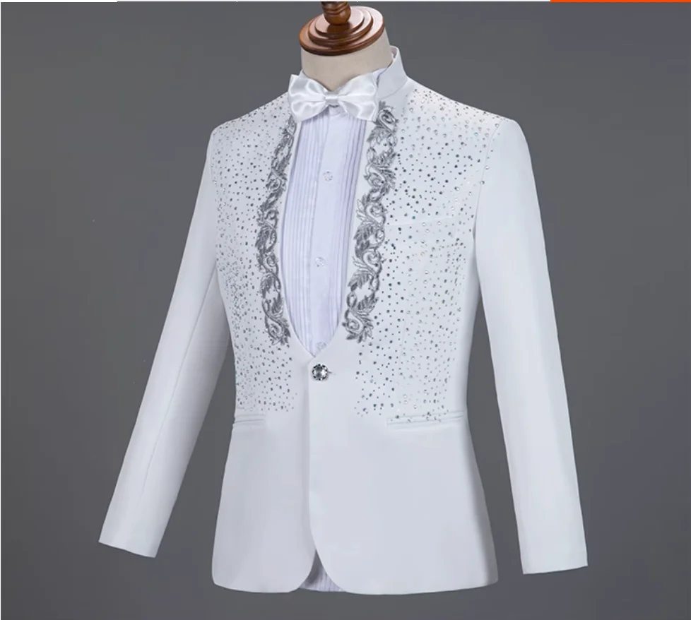 

Standing Collar Sequin Singer Host Annual Meeting Stage Chorus Men's blazer