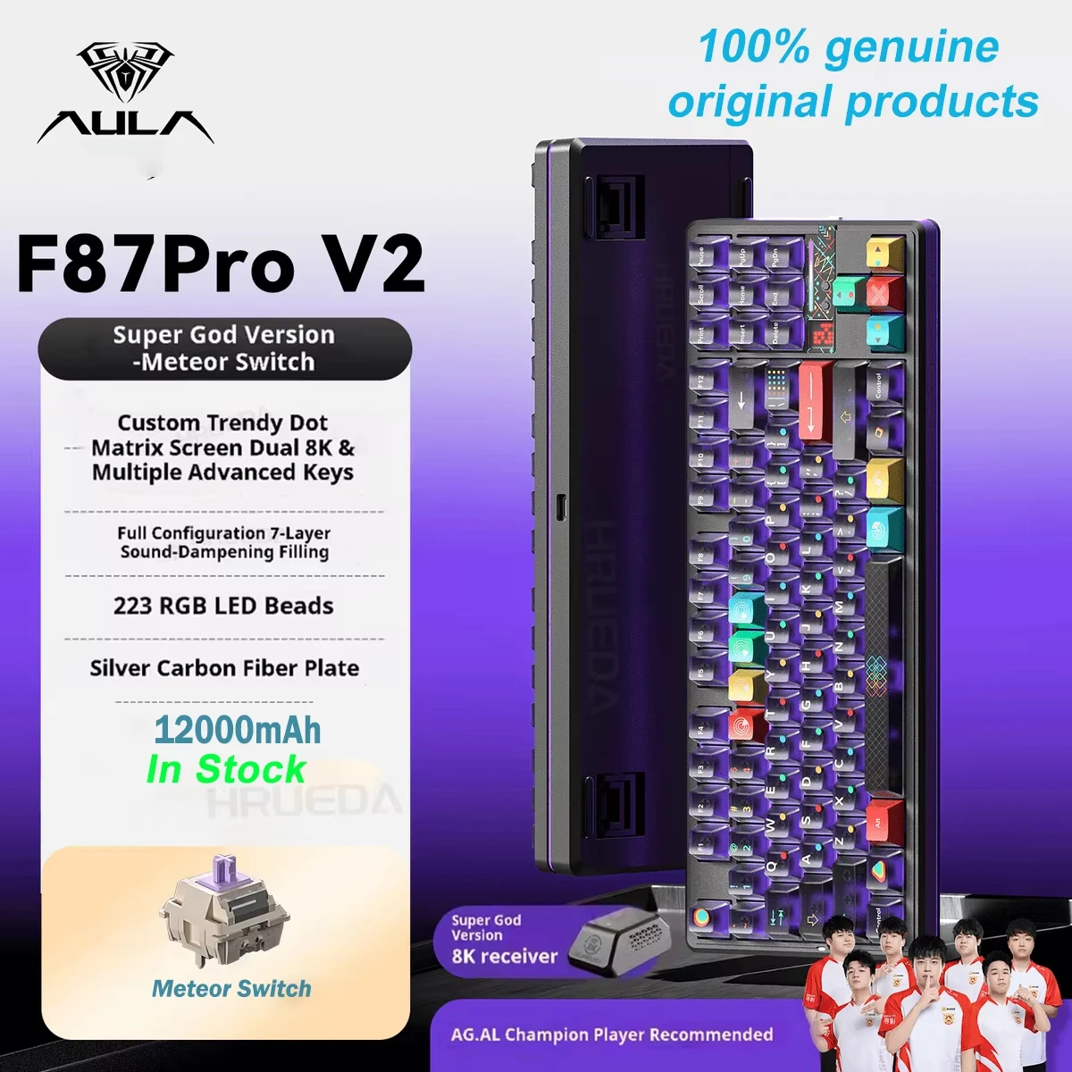 AULA F87 Pro V2 기계식 키보드 3모드 무선 10000mAh 긴 배터리 수명 핫스왑 RGB 커스텀 E-스포츠 키보드 PC 게이밍