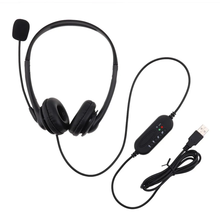 100pcs Mute Function Call Center USB Wired Headset Noise Cancelling Stereo 3.5mm Headphone with Microphone For Skype Computer