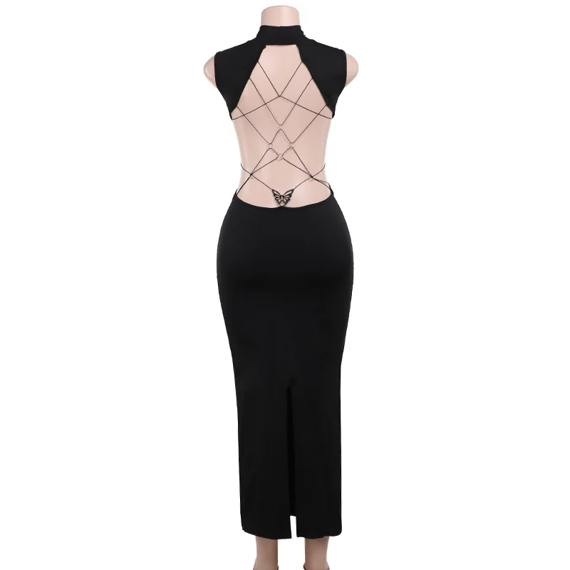 민소매 Backless 맥시 드레스 여성 Bodycon 우아한 섹시한 의상 숙녀 생일 파티 클럽 저녁 파티 드레스