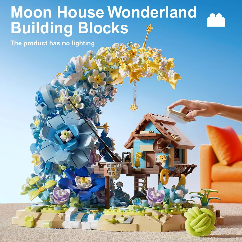 Blume Mond Holzhaus Mädchen kleine Partikel Puzzle Montage Bausteine Dekoration Festival Geschenk