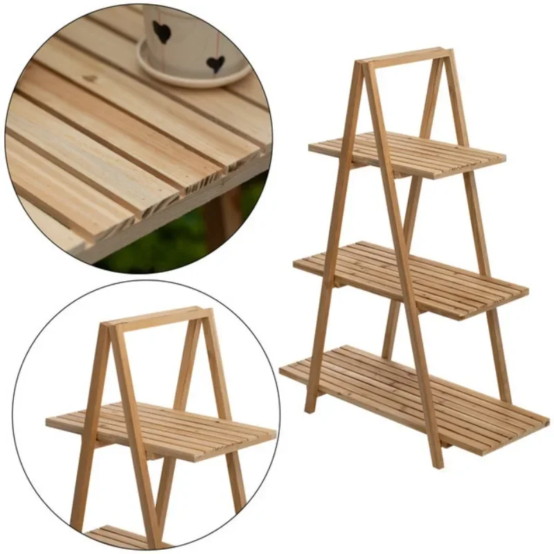 Shelf Multi-layer solid wood folding living room Balcony Indoor ladder Flower pot Succulent rack American style