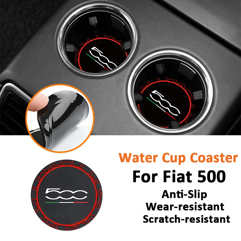 

For Fiat 500 2PCS Car-Styling Silicone Water Cup Round Coaster Cup Mats Non-Slip Heat Resistant Pads Universal 7.3cm
