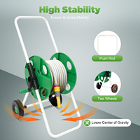 Portable Garden 50m Hose Reel Cart Manual Retractable, Hand-push Hose Trolley with Wheels for Garden Lawn Farm Irrigation
