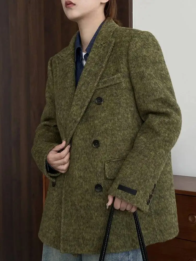 

Women's Double-Faced Coat 2025 Autumn/Winter New Arrival Korean Style Silk High-Quality Double-Breasted Wool Blazer