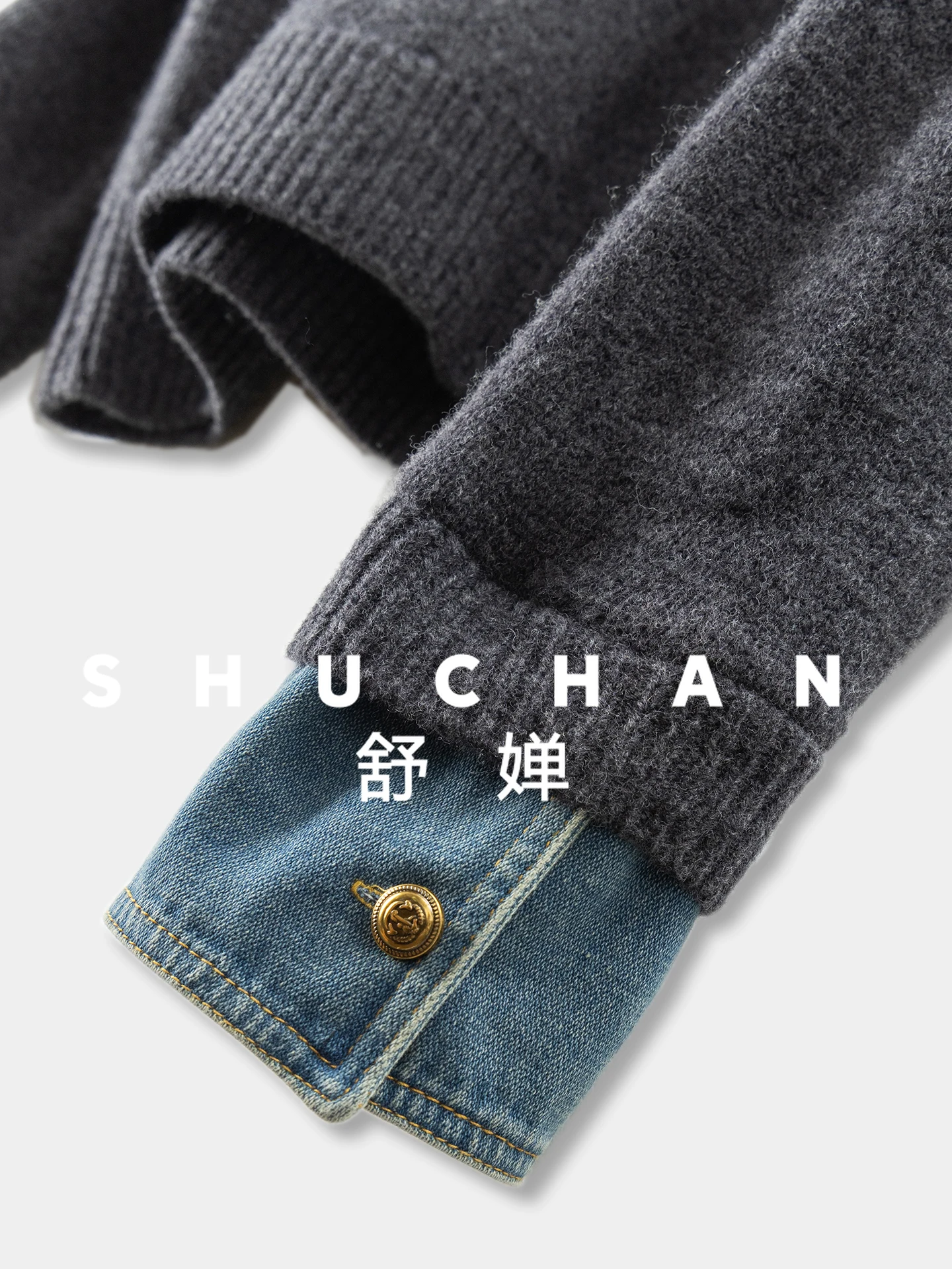 من المألوف جهد الفرنسية الربط الدنيم 100 الصوف قميص طوق وهمية اثنين البلوزات الإناث البلوز 29I0 #6